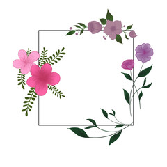 pink flower frame, flower frame, layout, pink and purple flowers, square, flowers around the square, sticker, spring, greenery