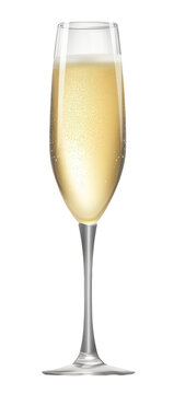 Champagne Glass with Sparkling Bubbles, Semi-Transparent Isolated, AI Generative