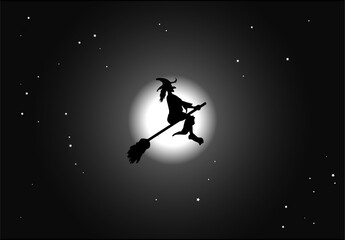 silhouette of witch flying on broom