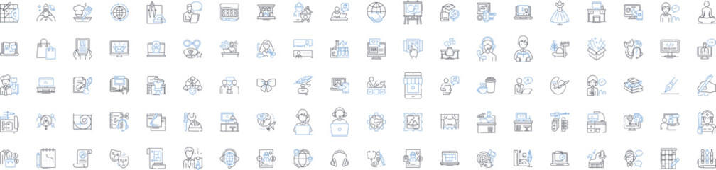 Self-employed line icons collection. Independent, Entrepreneur, Freelancer, Sole proprietor, Self-made, Boss, Innovator vector and linear illustration. Creative,Risk-taker,Leader outline Generative AI