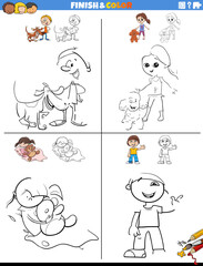 drawing and coloring worksheets set with cute children