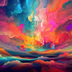 Obraz na płótnie Canvas A Beautiful Multi-Layered Swirl of Colorful Clouds in the Sky: A Digital Psychedelic Artwork: Generative AI