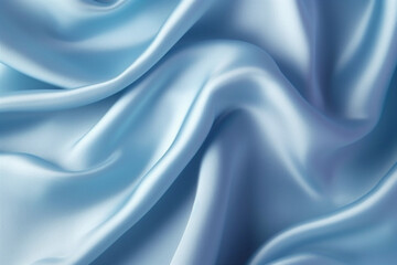 Obraz premium Bright blue silk fabric delicate background. Abstract wave of silk textile with copy space, Generative ai