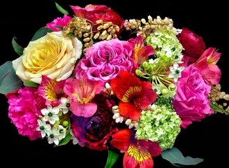 bouquet of flowers on a black background
