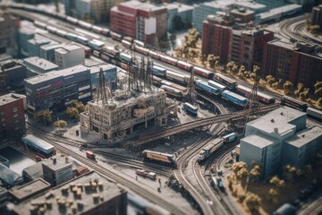 Fototapeta na wymiar Scenes of city construction, buildings, trains, and industry. Generative AI