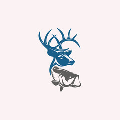 hunting Deer and fish minimalist logo design