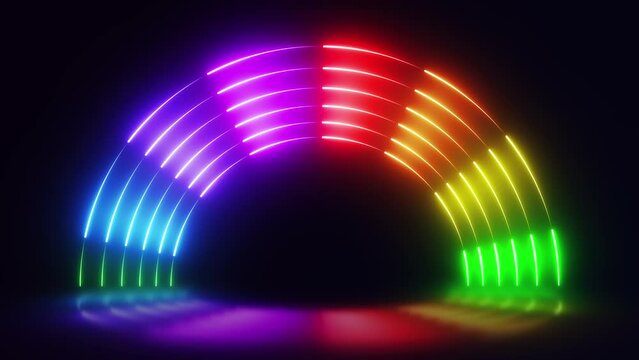 Glowing neon light rainbow background seamless loop animation 4K footage