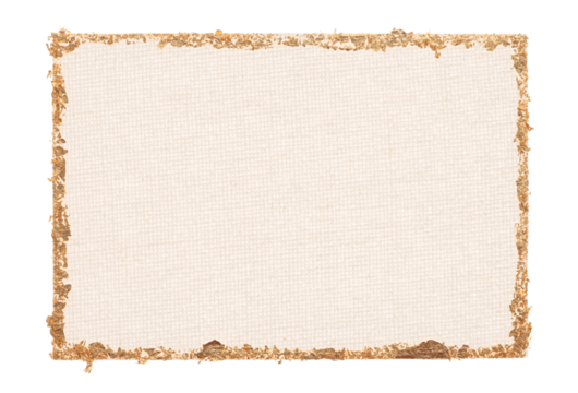 Beige gray and Gold (bronze) glitter empty canvas paper frame blank on transparent png background. Abstract copy space texture.