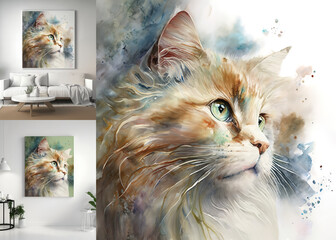Soft watercolor illustration of a cat with transparent background. Generative AI.