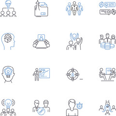 Fototapeta premium Execution ideation line icons collection. Creativity, Innovation, Brainstorming, Planning, Strategy, Action, Risk-taking vector and linear illustration. Collaboration,Ambition,Vision Generative AI