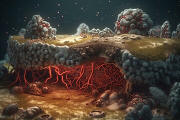 Illustration depicting the structure of a granuloma caused by tuberculosis. Generative AI