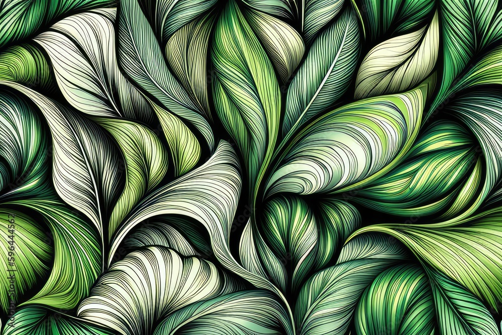Wall mural seamless pattern with abstract leaves. illustration in retro style. monochrome colors. generative ai