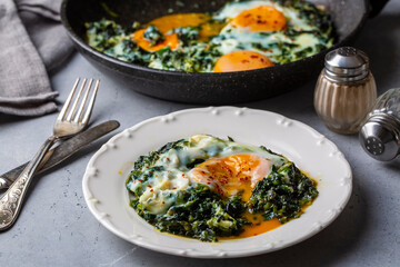 Turkish Food Spinach with Egg. Turkish name; ispanakli yumurta