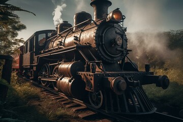 Fototapeta na wymiar Ancient steam train artificial intelligence. Generative AI