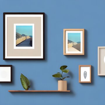 House interior wall with pictures and flowers