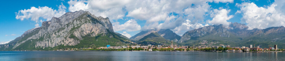 Landscape of Lecco town from Malgrate lakeside