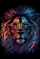 Lion portrait poster. ai render.