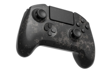 Realistic video game joystick with black marble texture on white background.