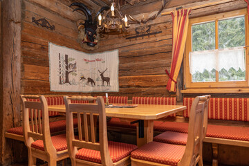 Authentic decor in an Austrian Alpine restaurant in a ski resort