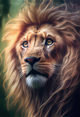Fototapeta premium Light fire lion head print. ai render