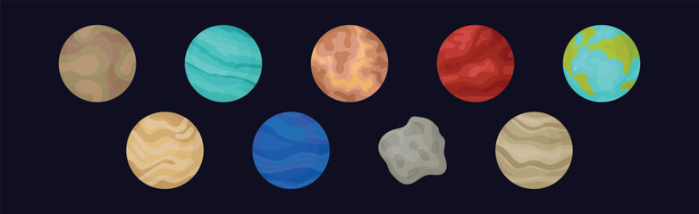 Solar System Planets and Celestial Body Vector Set