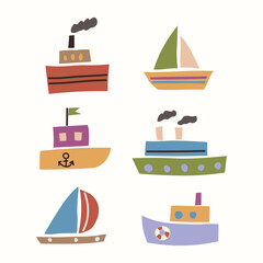 Doodle cute ships and boats illustration