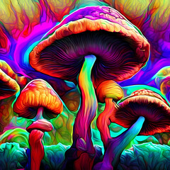 Fantasy mushrooms. Generative AI.