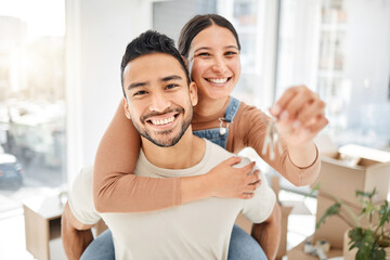 This is the start we always wanted. Portrait of a young couple holding the keys to their new house.