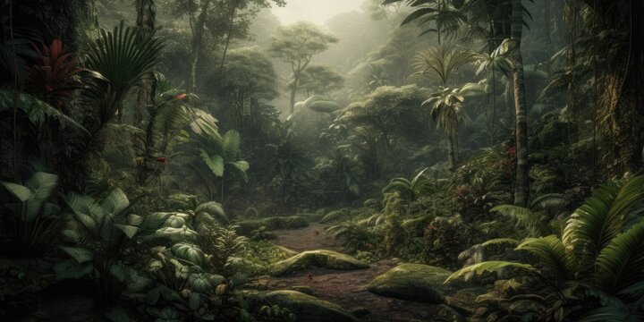 jungle forest nature wallpaper banner background.generative ai.