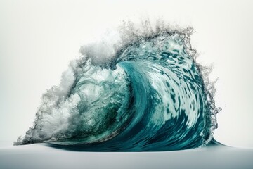 Big wave on white background, ocean. Generative AI