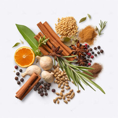 Spices and herbs with transparent shadow