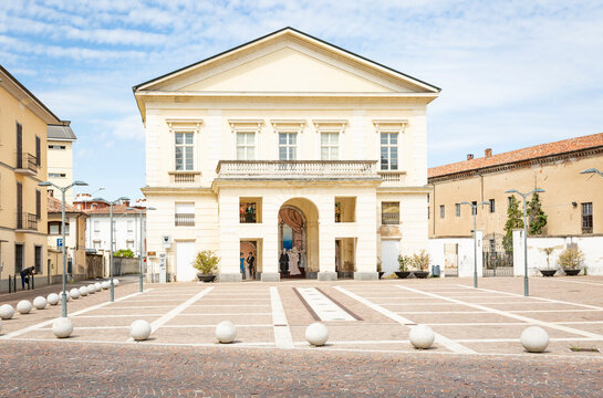 the theater at the Vittorio Emanuele II Square in Mortara, Province of Pavia, region of Lombardy, Italy