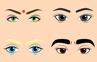 Eyes grey, green, blue and brown, vector illustration 