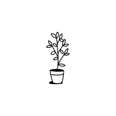 vector doodle illustration of a small tree in a pot