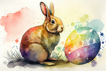 Easter bunny watercolor background. AI generated
