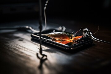 Fishing hook attached to smartphone. Generative AI