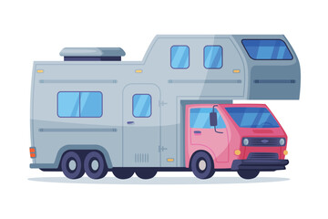 RV camper motor home, touristic transport. House on wheels, recreational vehicle vector illustration