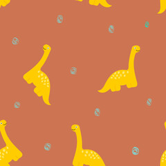 Cute dinosaur seamless pattern with abstract design elements.prehistoric illustration for kids fashion,textile,cloth,dino character in doodle style on violet background