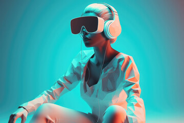 Frau mit weißem Haar vor blauen Hintergrund - 3D VR Cyberpunk