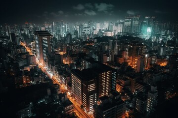 Minimalistic Tokyo at night: downtown buildings and skyline. Generative AI