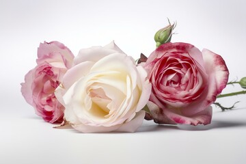 Isolated pink and white vintage roses on white background. Generative AI