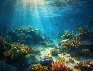 Foto op Aluminium Great Barrier Reef, underwater illustration, saline, coral reef, nature, background, ocean. Generative AI. © Art for Insomniacs
