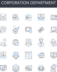 Corporation department line icons collection. Executive suite, Agency division, Government branch, Judicial chamber, Legislative assembly, Business unit, Marketing team vector and linear Generative AI