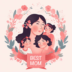 Happy Mothers day illustration, square, made by Generative AI