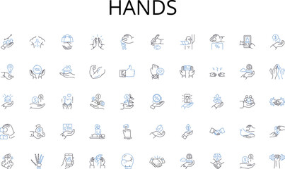 Hands line icons collection. Efficiency, Productivity, Improvements, Milests, Advancements, Growth, Outcomes vector and linear illustration. Gets D,Achievements,Enhancements outline Generative AI