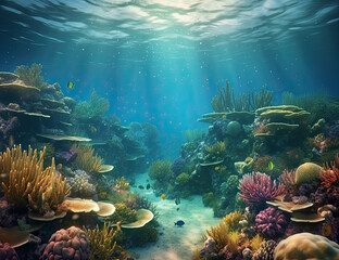 Naklejka na ściany i meble Great Barrier Reef, underwater illustration, saline, coral reef, nature, background, ocean. Generative AI.
