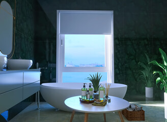 Bathroom interior 3d render, 3d illustration
