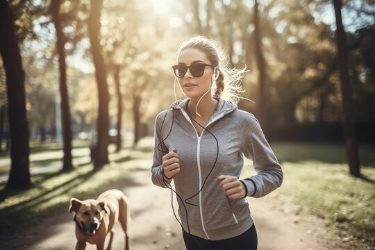 Active Lifestyle: A Generative AI Interpretation of a Woman and Her Dog Jogging in Nature