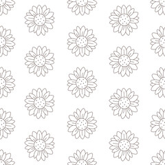 Obraz premium Cute sunflowers seamless pattern. Sunflower outline. Design for textile, wrapping paper, fabrics. Vector illustration in flat style