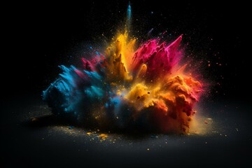 Fototapeta na wymiar A multicoloured heart made of powder on a black background. Generative AI